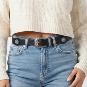 White Mountain Western Black Belt with Silver and Turquoise Accents